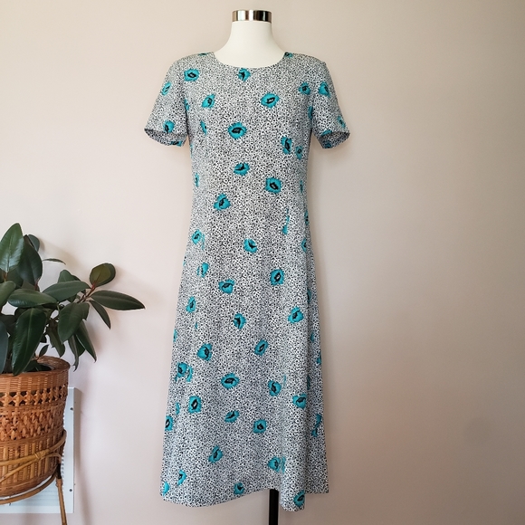Vintage Dresses & Skirts - Vintage • handmade black & turquoise midi dress